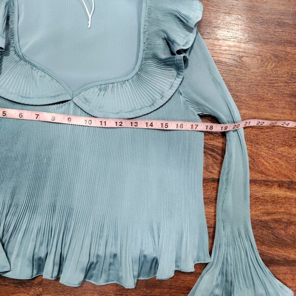 Derek Lam 10 Crosby Charis Pleated Ruffle Whimsy Top Long Bell Sleeves Blue S - Picture 14 of 15